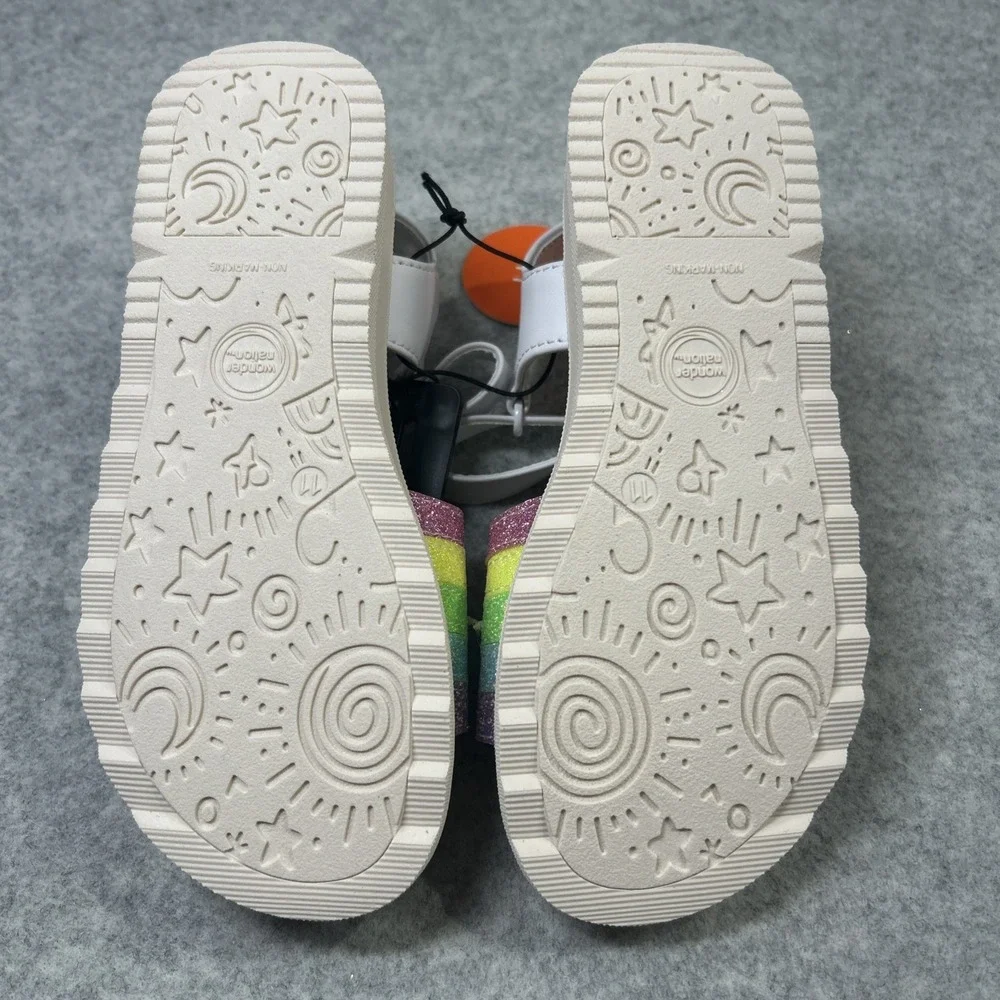 Wonder Nation Toddler Girls White Sandals Rainbow Stars Size 11 Adjustable NWT